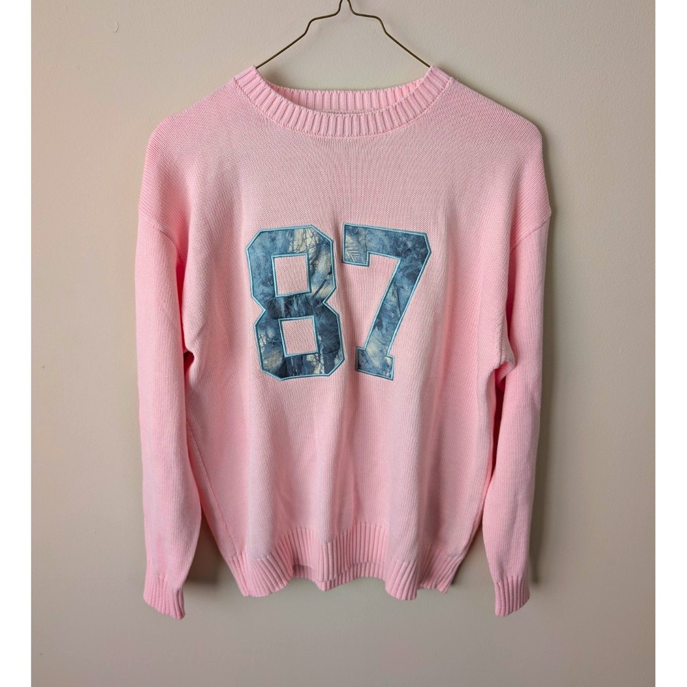 FADEDROSE Sweater Womens S Pink Knit Crewneck Long Sleeve 87 Graphic Pullover